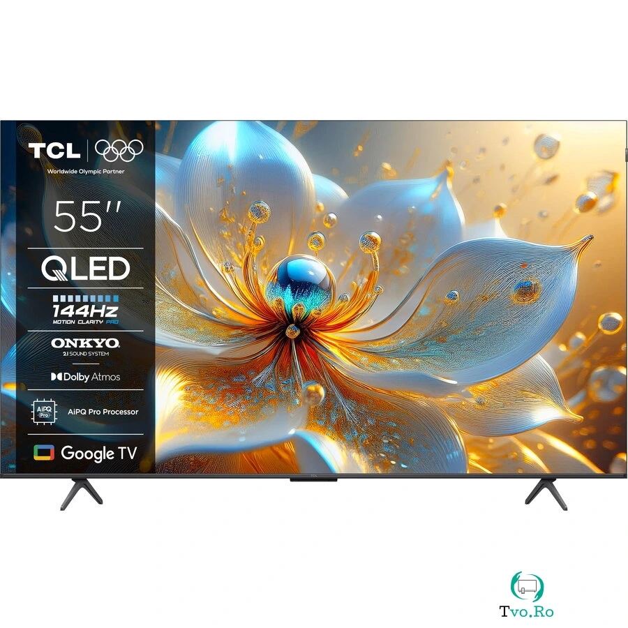 TCL Televizor Smart QLED TCL 55T8C, 139 cm, Ultra HD 4K, 100 Hz, smart Google TV, Clasa F, Negru la 2,549.99 lei ron
