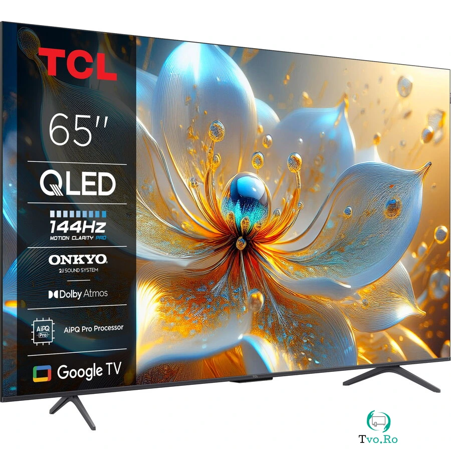 TCL Televizor Smart QLED TCL 65T8C, 164 cm, Ultra HD 4K, Smart Google TV, Clasa F, (Model 2025), Negru la 3,574.99 lei ron