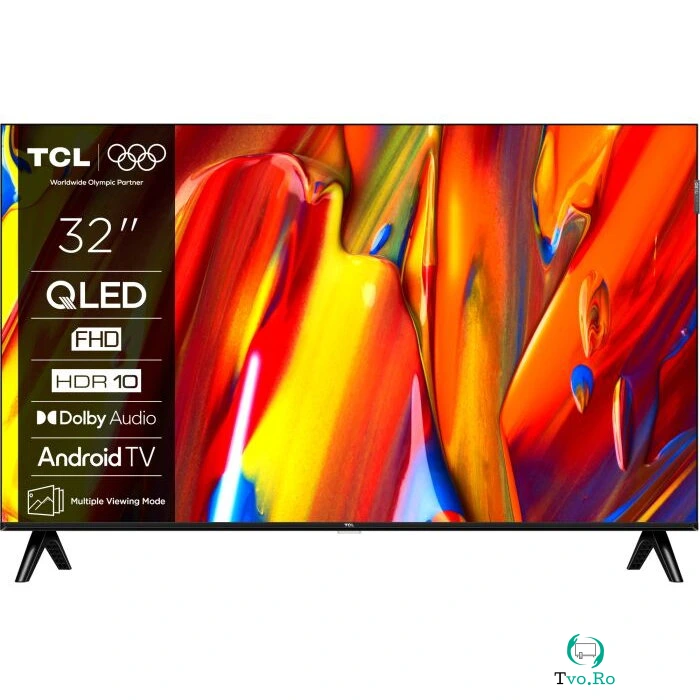 TCL Televizor Smart QLED TCL 32V5C, 80 cm, Full HD, Android TV, Dolby Audio, Negru, Clasa F, Negru