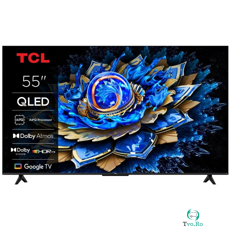TCL Televizor QLED TCL 55T69C, 139 cm, 55, Ultra HD 4K, Smart TV, WiFi, CI+, (Model 2025), Negru la 1,579.99 lei ron